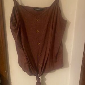 SHEIN Brown Buttoned Tie Front Tank Top